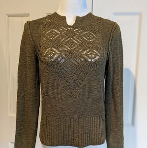 Free People Olive Sweater Notch Neck cut-outs SM